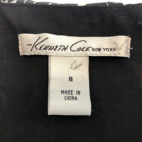 Kenneth Cole Womens Silk Dress Sz 8 Shift Black White Ruffle Sleeveless Modest - Picture 7 of 9